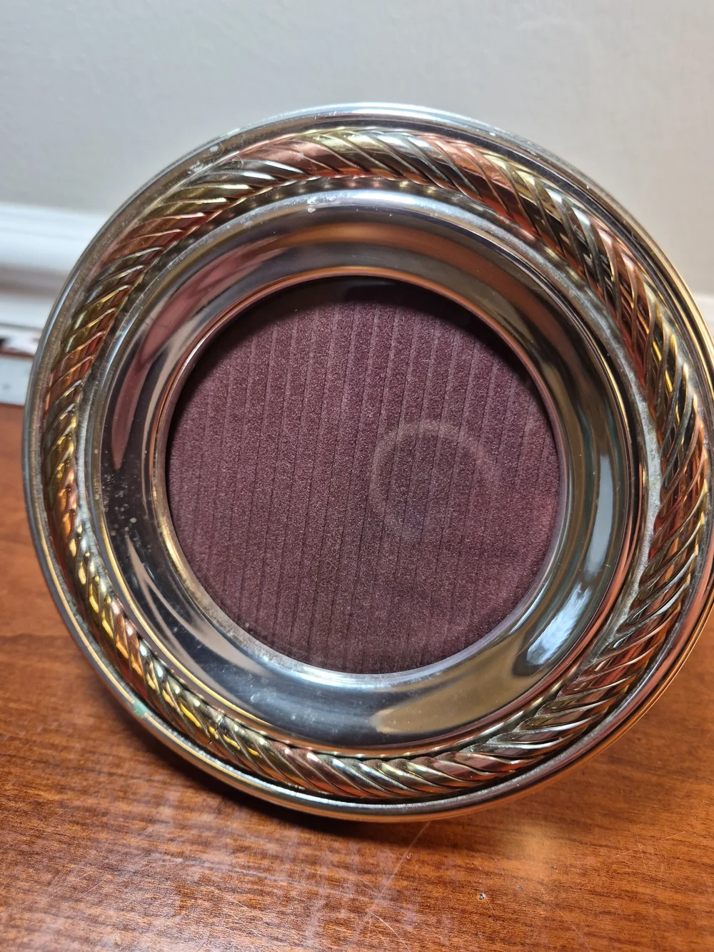 Vintage 80's Three Tone Round Picture Frame With Mahogany Wooded Back